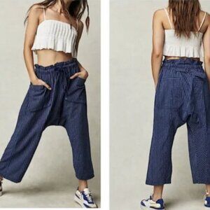 FREE PEOPLE Runyon Oversized Stripe Pants Blue Size Medium